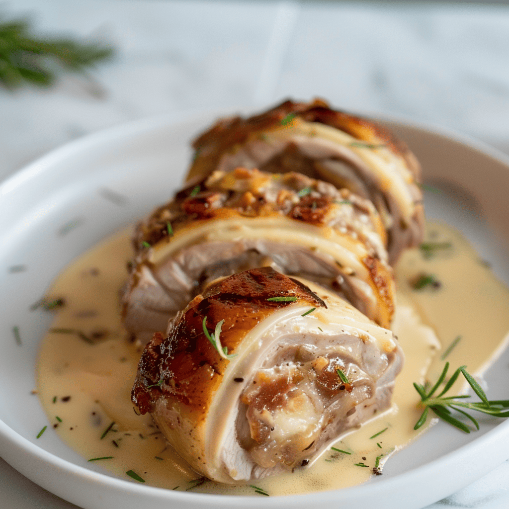 Gros plan sur la texture fondante d’une paupiette de veau cuite